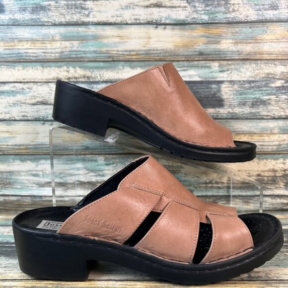 Josef Seibel Shoes - Josef Seibel Slide Sandal Womens Size 8.5-9 Tan Leather Block Heel Lightweight